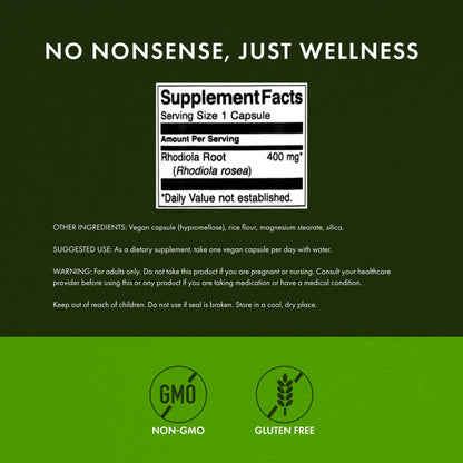 Swanson Rhodiola Rosea Root - Adaptogenic Mood & Stress Support (4 Pack, 100 Caps, 400 mg Each)