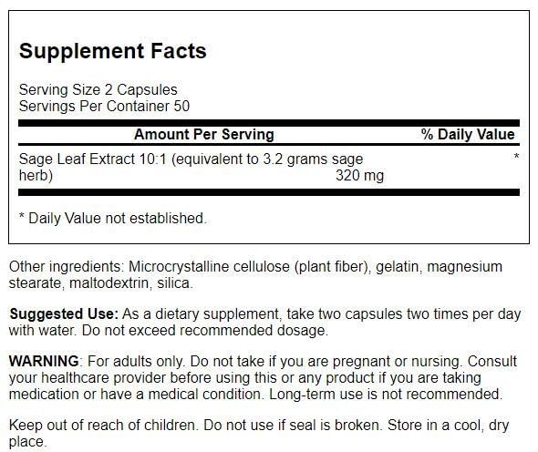 Swanson Sage Extract – Herbal Wellness Supplement (100 Caps, 160 mg)