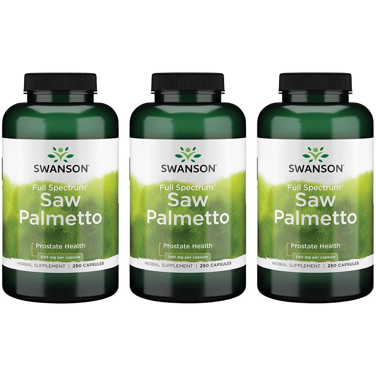 Swanson Saw Palmetto – Prostate & Urinary Health Support, Hair Benefits (540 mg, 250 Capsules) – 3 Pack