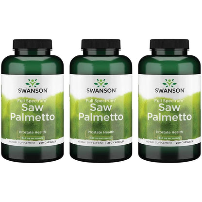 Swanson Saw Palmetto – Prostate & Urinary Health Support, Hair Benefits (540 mg, 250 Capsules) – 3 Pack