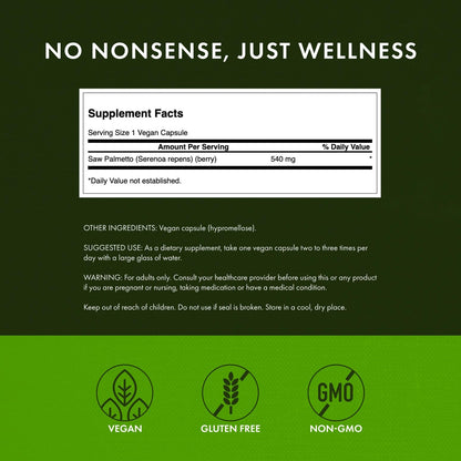 Swanson Saw Palmetto – Prostate & Urinary Health Support, Hair Benefits (540 mg, 250 Capsules) – 3 Pack