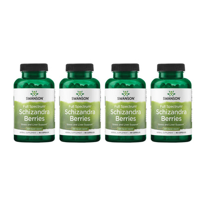 Swanson Full Spectrum Schizandra Berries – Stress Support & Liver Health (90 Capsules, 525 mg) – 4 Pack
