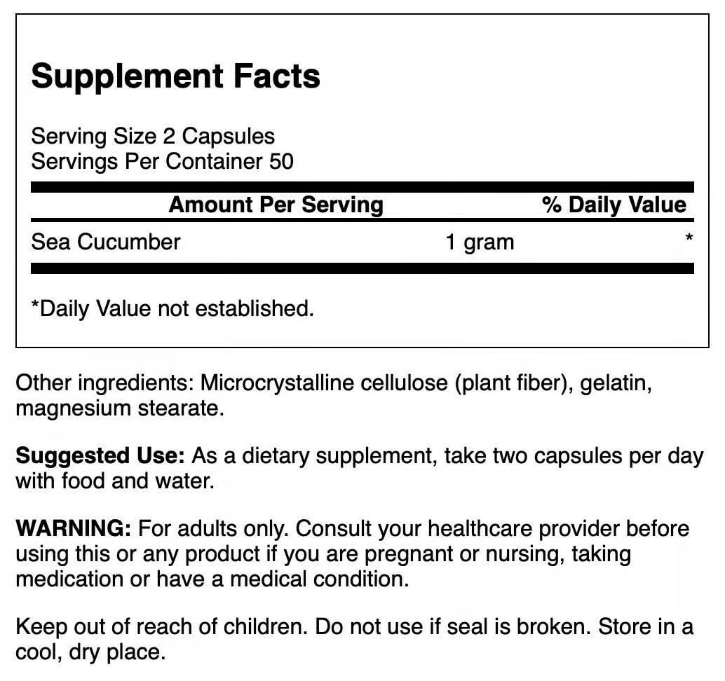 Swanson Sea Cucumber - Natural Joint Health & Mobility Support, 100 Capsules (500 mg Each) - 4 Pack
