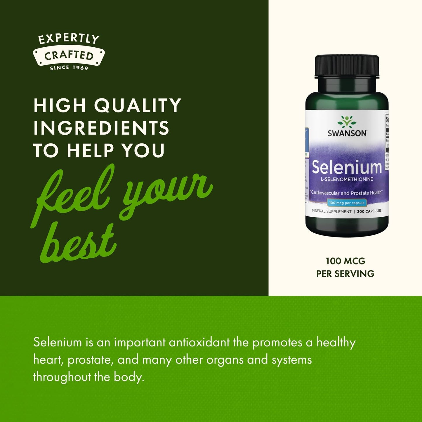 Swanson Selenium (L-Selenomethionine) – Heart & Prostate Health – 300 Capsules, 100 mcg