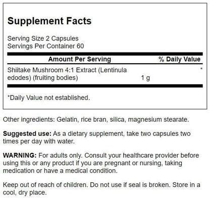 Swanson Shiitake Mushroom Extract (4:1) 500 mg - 120 Capsules