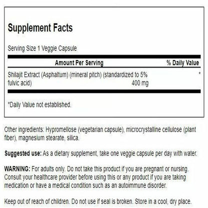 Swanson Shilajit Extract - Herbal Supplement for Cell Growth Support - 400 mg, 60 Veg Capsules, 2-Pack