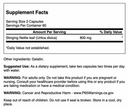 Swanson Stinging Nettle Leaf (Urtica Dioica) - Urinary & Respiratory Support (120 Capsules) - 2 Pack