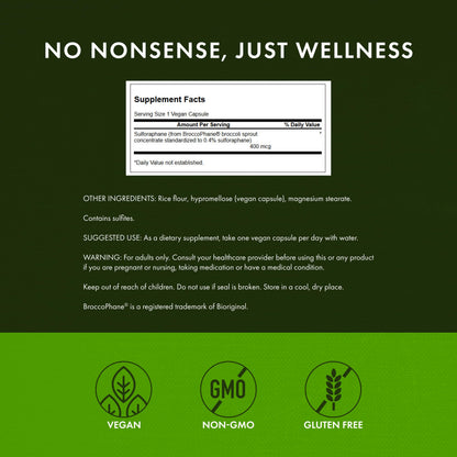 Swanson Sulforaphane - Broccoli Sprout Extract | 0.4% Sulforaphane, 60 Veggie Capsules (400 mcg each)