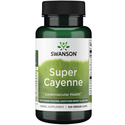 Swanson Super Cayenne 100 Veg Caps – Ginger, Hawthorn & Lecithin