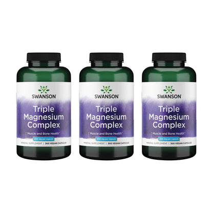 Swanson Triple Magnesium Complex – 3 Pack, 400 mg per Capsule (Citrate, Oxide & Aspartate)