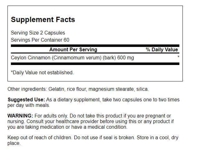 Swanson Full Spectrum True Cinnamon - Herbal Supplement (120 Capsules, 300mg Each) 2 Pack