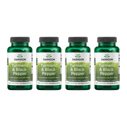 Swanson Turmeric & Black Pepper - Organic Joint, Heart & Digestion Support (60 Veggie Capsules) 4 Pack