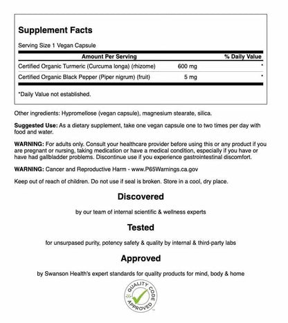 Swanson Premium Turmeric and Black Pepper – Antioxidant Support, Digestion & Joint Comfort – 90 Veg Caps (4 Pack)