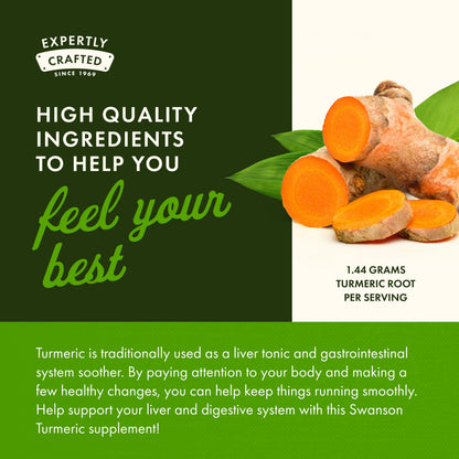Swanson Turmeric 720 mg Curcuma Longa - 240 Capsules, 120 Servings | Joint, Liver & Mood Support