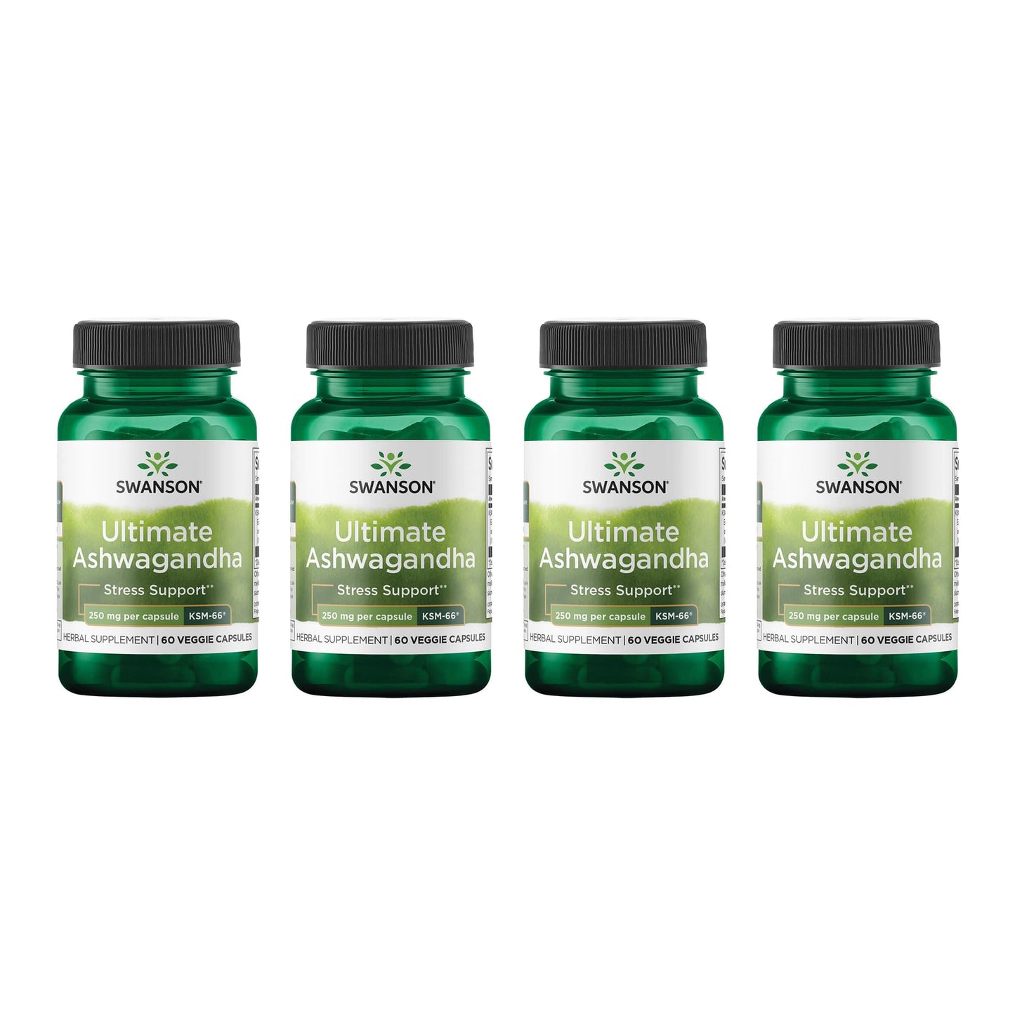 Swanson Ultimate Ashwagandha KSM-66 – Stress Support & Relaxation (60 Veggie Capsules, 250 mg) – 4 Pack