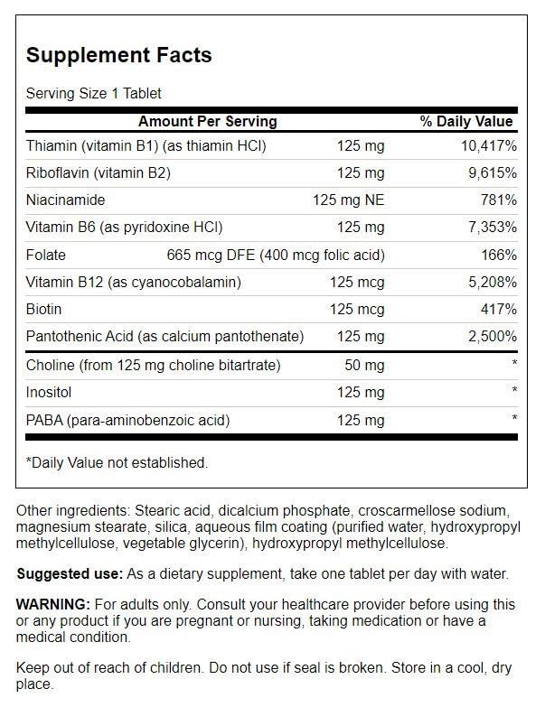 Swanson Vitamin B-125 Complex 250 Tabs - Supports Nervous System & Mood