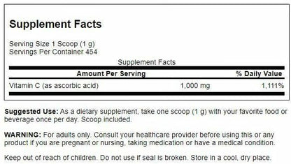 Swanson Vitamin C Powder 100% Pure Ascorbic Acid – Immune Support, Skin & Cardiovascular Health | 1000 mg per Serving, 1 lb, 3 Pack