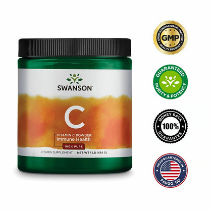 Swanson Vitamin C Powder 100% Pure Ascorbic Acid – Immune Support, Skin & Cardiovascular Health | 1000 mg per Serving, 1 lb, 3 Pack