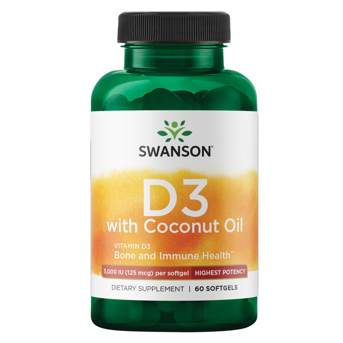 Swanson High Potency Vitamin D-3 with Coconut - 125 mcg, 60 Softgels
