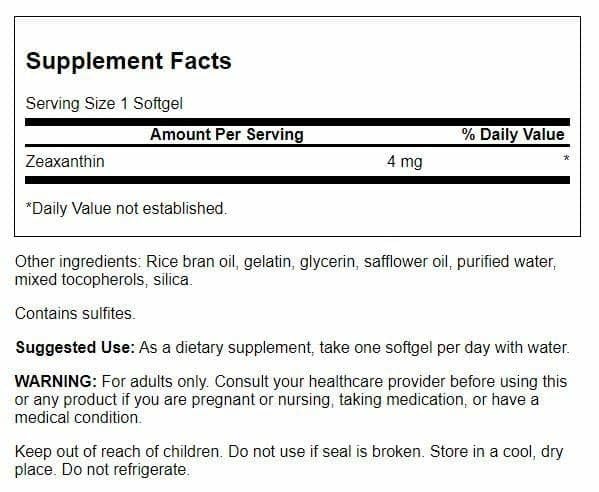 Swanson Zeaxanthin 4 mg 60 Sgels | Eye Health Supplement