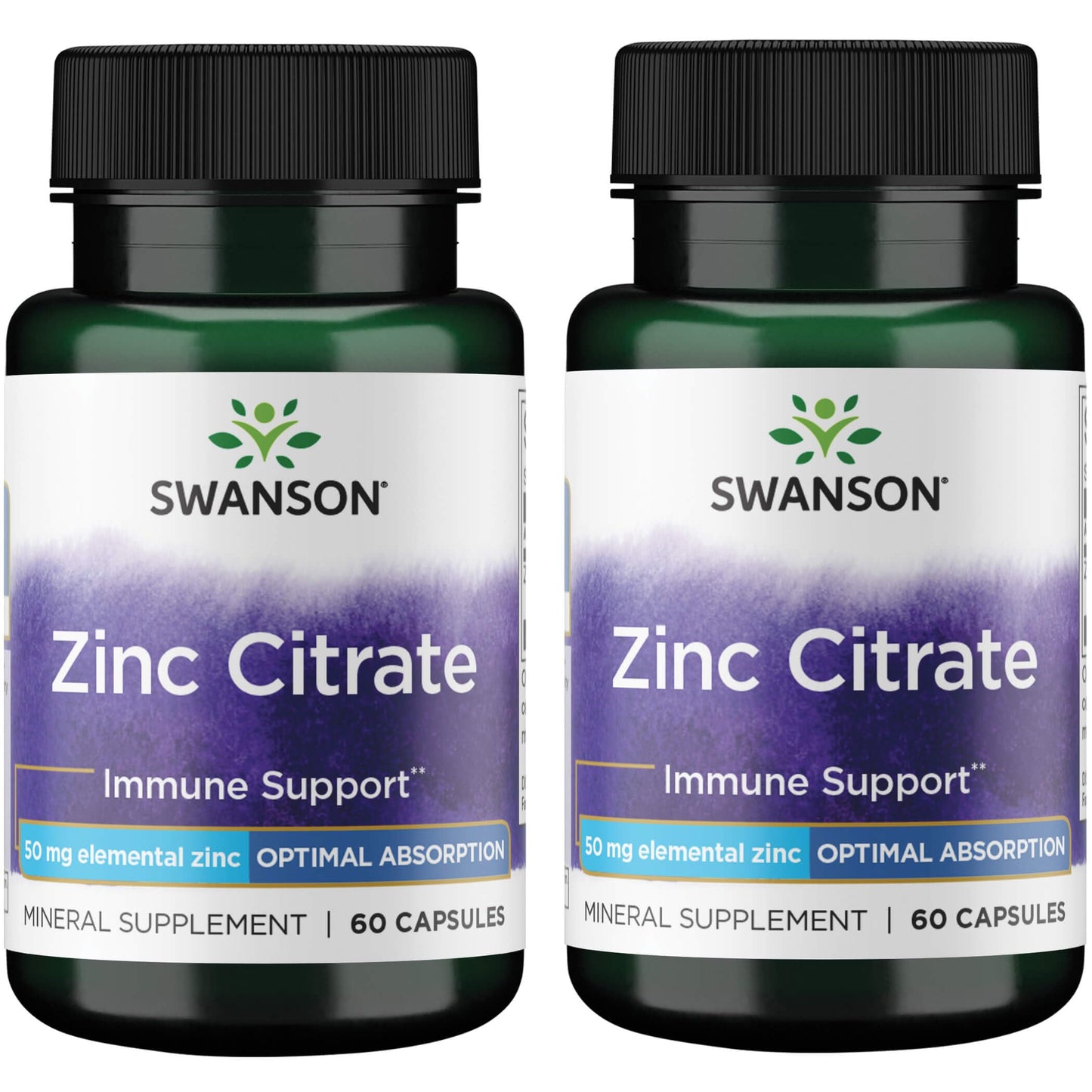 Swanson Zinc Citrate 50mg - Vision & Immune Support - 60 Capsules (2 Pack)
