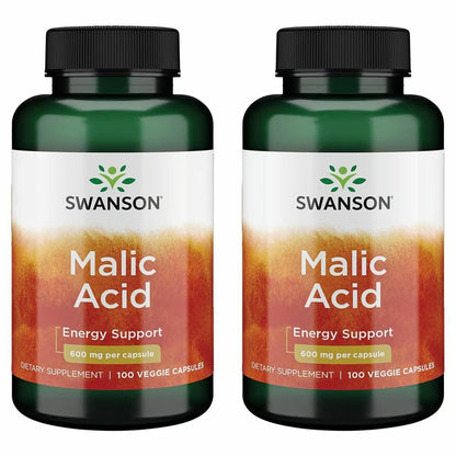 Swanson Malic Acid 600mg – Natural Energy Support for Cellular Production (2 Pack, 100 Veggie Capsules)