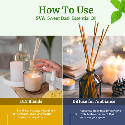 SVA Sweet Basil Essential Oil – 4oz | 100% Natural Basil Oil for Diffuser, Hair & Skin Care