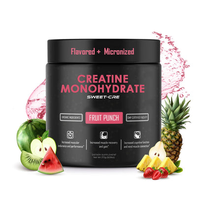 SweetCre Creatine Monohydrate – 5g Powder for Women and Men | Organic Ingredients | Fruit Punch Flavor | 10oz