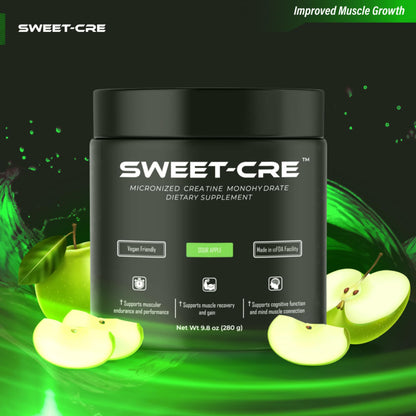 SweetCre Creatine Monohydrate - 5g Powder - Fruit Punch Flavor - 10oz (40 Servings) - GMP-Certified