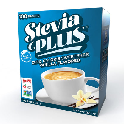 SweetLeaf Stevia Plus Packets – Zero Calorie Sugar Free Stevia (Vanilla, 100 Count)