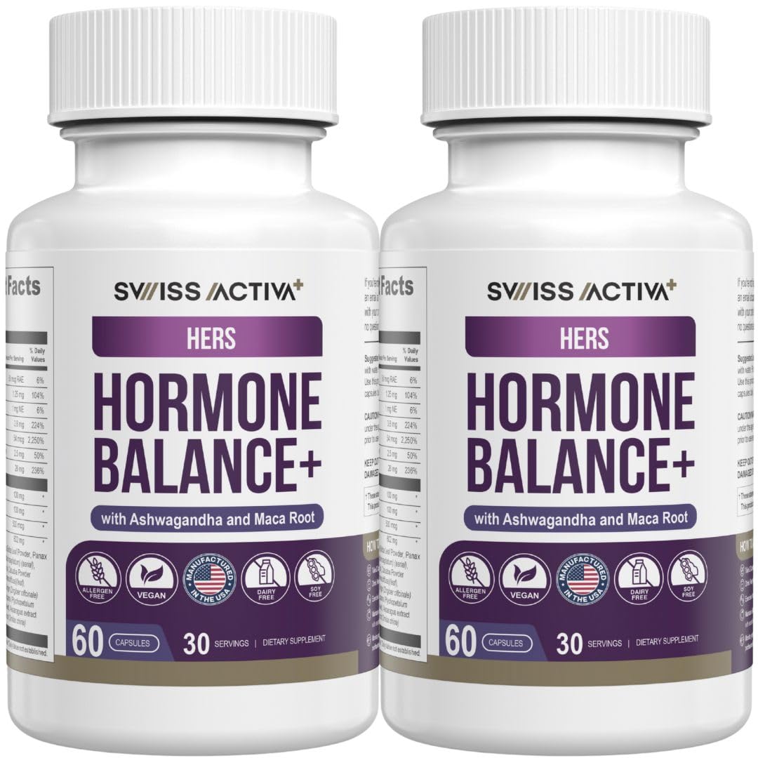Swiss Activa+ Labs Hormone Balance and Hormone Support for Women | Supplements with Maca, Ashwagandha, Ginseng & B Vitamins | Cortisol Supplements for Women | Energy, Mood & Wellness– 60 Days Supply