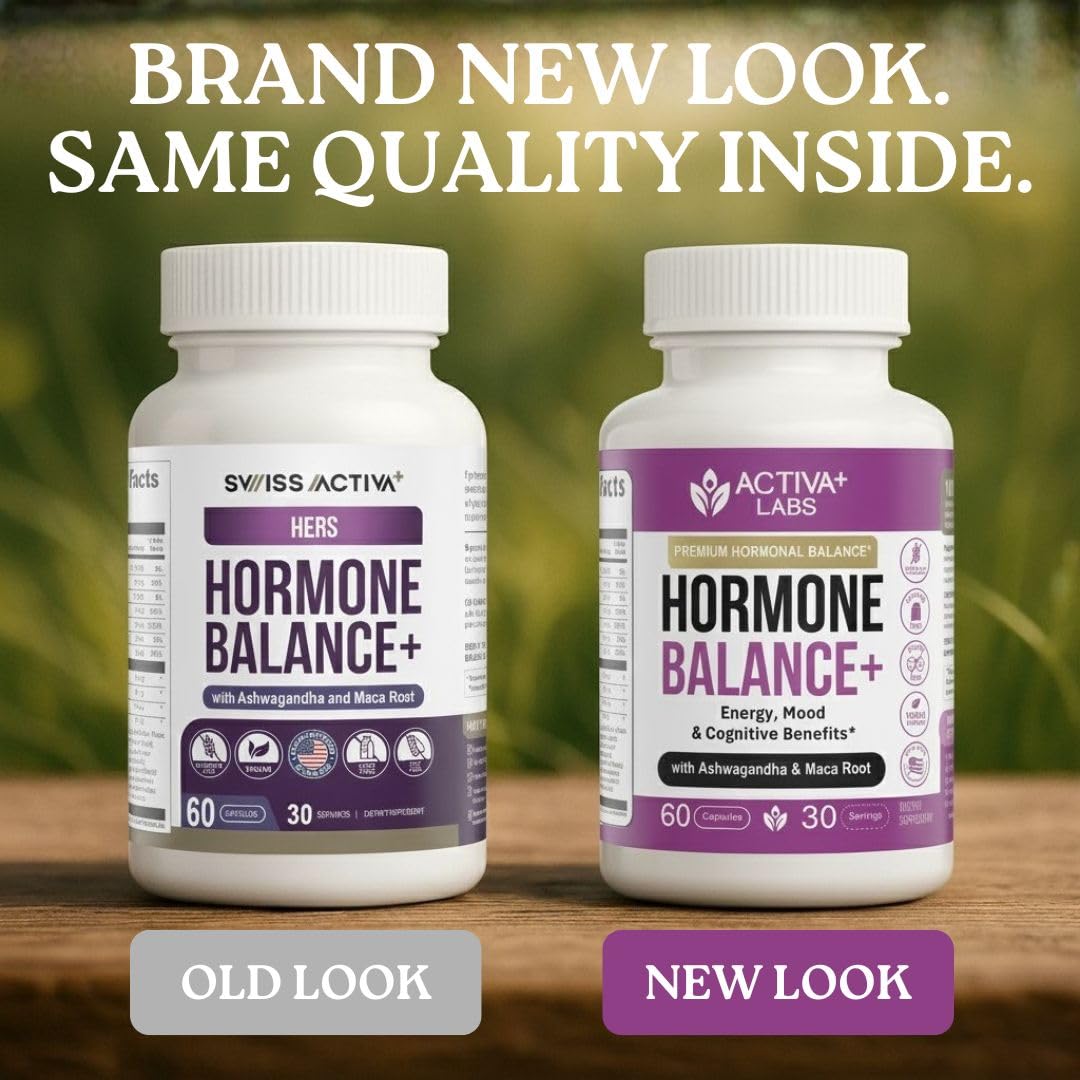 Swiss Activa+ Labs Hormone Balance and Hormone Support for Women | Supplements with Maca, Ashwagandha, Ginseng & B Vitamins | Cortisol Supplements for Women | Energy, Mood & Wellness– 60 Days Supply