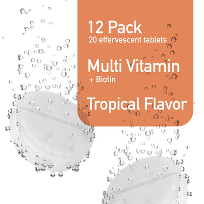 Swiss Imports Effervescent Multivitamins + Biotin – Wellness & Vitality, 12-Pack, 240 Tablets