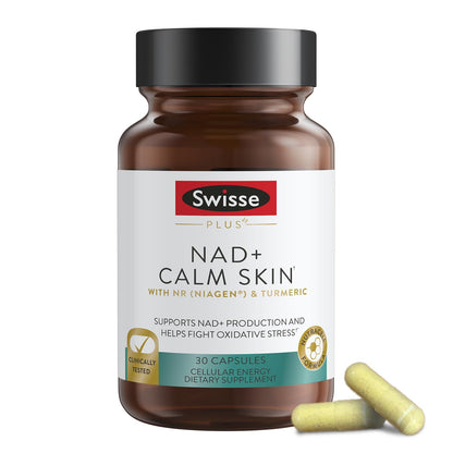 Swisse Plus NAD+ Calm Skin | Clinically Tested NAD+ Supplement | Supports Balanced, Healthy Skin | Anti-Aging Supplement for Women & Men | 30 Capsules