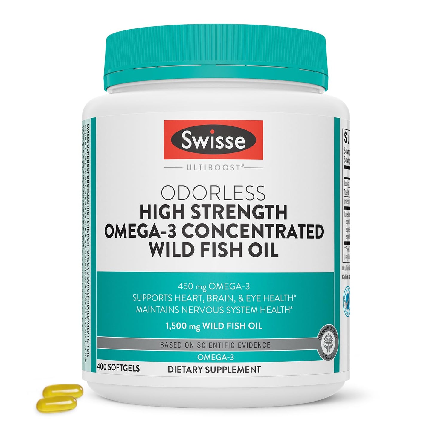 Swisse Wild Fish Oil Omega-3 1500 mg Softgels – Odorless EPA DHA for Heart, Brain & Eye Health | 400 Softgels