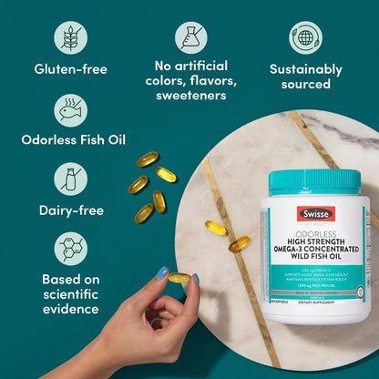 Swisse Wild Fish Oil Omega-3 1500 mg Softgels – Odorless EPA DHA for Heart, Brain & Eye Health | 400 Softgels