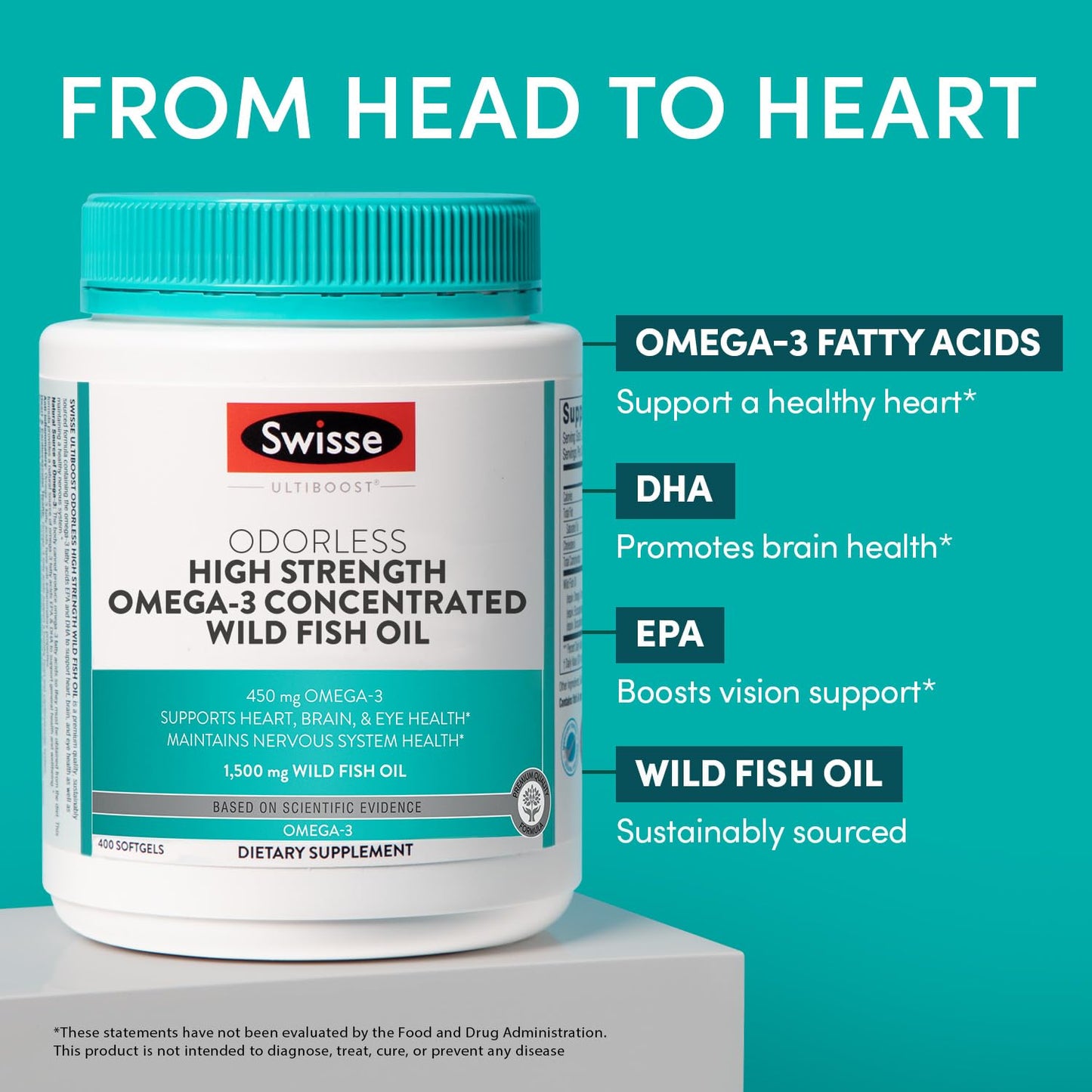 Swisse Wild Fish Oil Omega-3 1500 mg Softgels – Odorless EPA DHA for Heart, Brain & Eye Health | 400 Softgels
