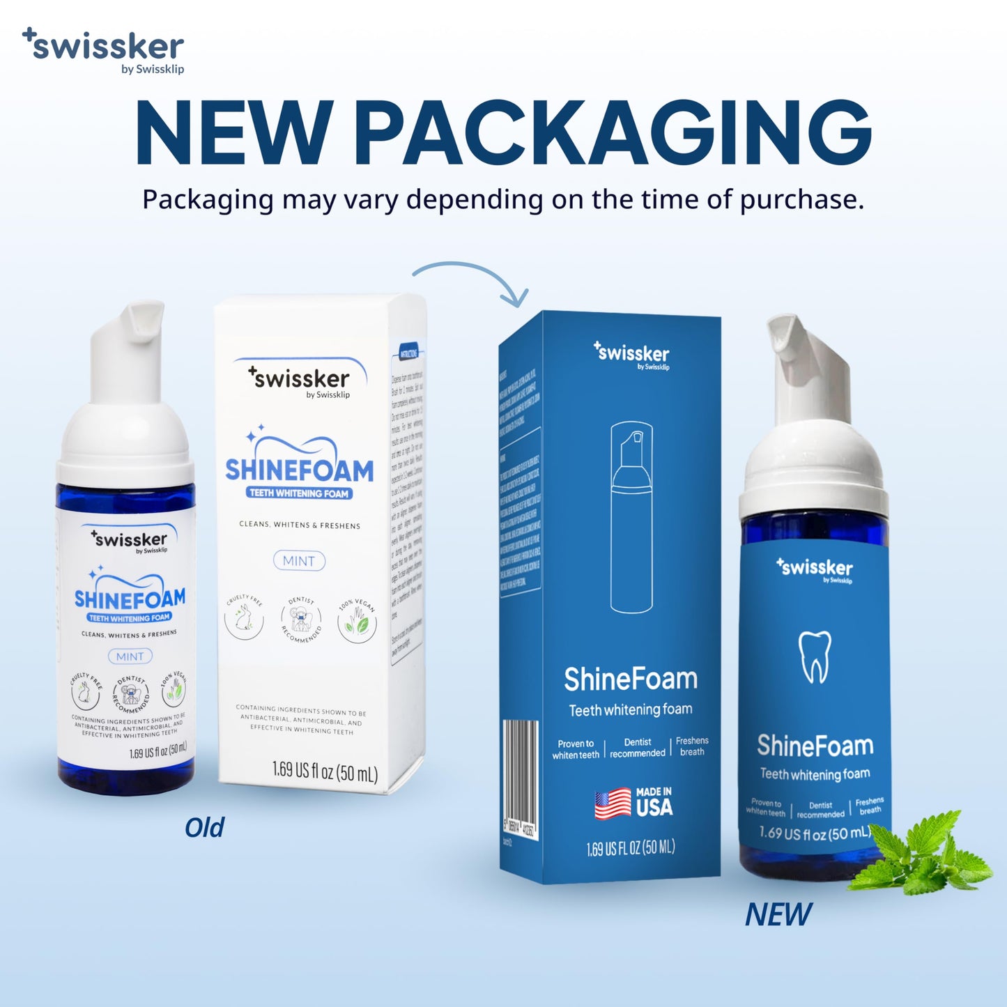 Swissklip ShineFoam – Mint Teeth Whitening Foam 1.69 oz – Made in USA – 100% Vegan