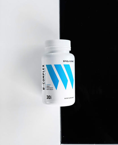 Swolverine B-Vitamin Complex | B-Complex with B12, B1, B2, B3, B5, B6, B7, B9, Choline, Inositol & Biotin – Energy, Stress & Immune Support (30 Servings)