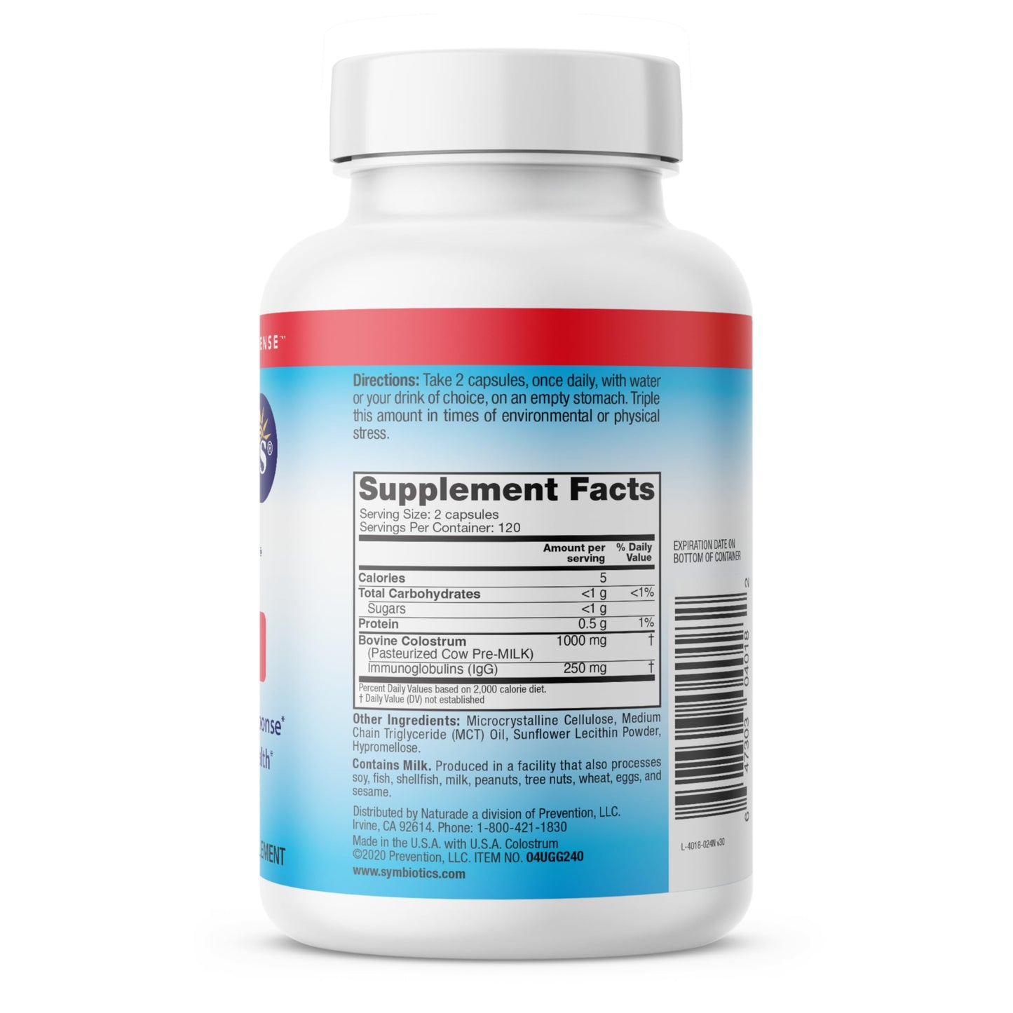 Symbiotics Colostrum 240ct Capsules – Immune Support, 25% IgG, Lactoferrin, Gluten Free