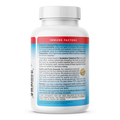 Symbiotics Colostrum 240ct Capsules – Immune Support, 25% IgG, Lactoferrin, Gluten Free