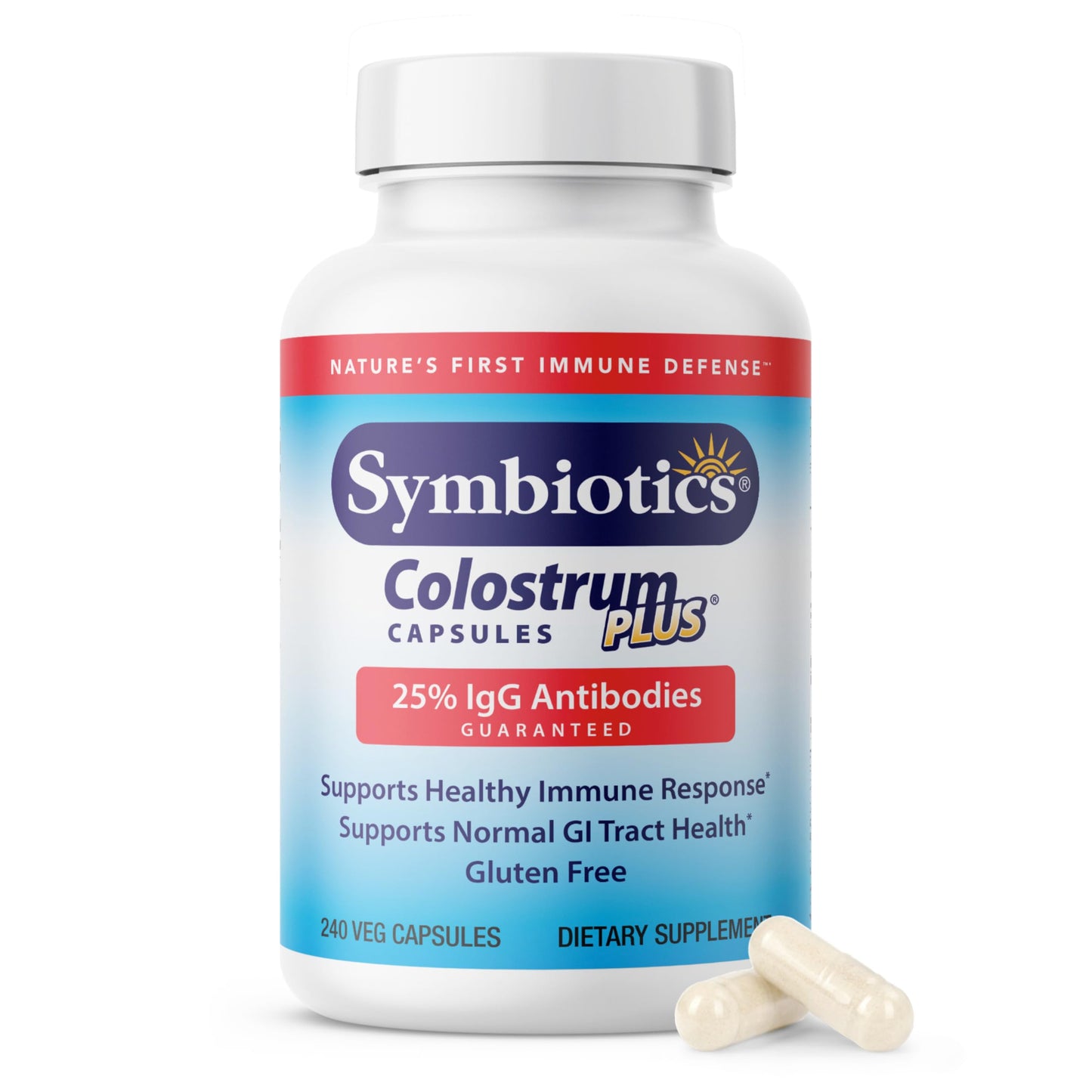 Symbiotics Colostrum 240ct Capsules – Immune Support, 25% IgG, Lactoferrin, Gluten Free