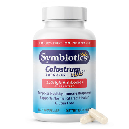 Symbiotics Colostrum 240ct Capsules – Immune Support, 25% IgG, Lactoferrin, Gluten Free