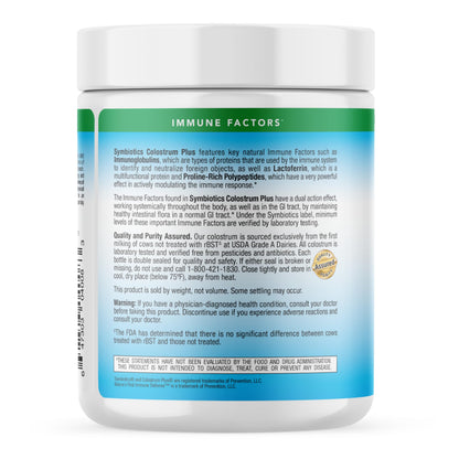 Symbiotics Colostrum Plus Powder 6.3 oz – Immune Support, 25% IgG, Gluten Free
