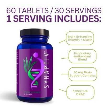 Youngevity Synaptiv Brain Support 12-in-1 – Ginkgo, Huperzine, Bacopa, Quercetin + Antioxidant Vitamins – 60 Count (Pack of 2)