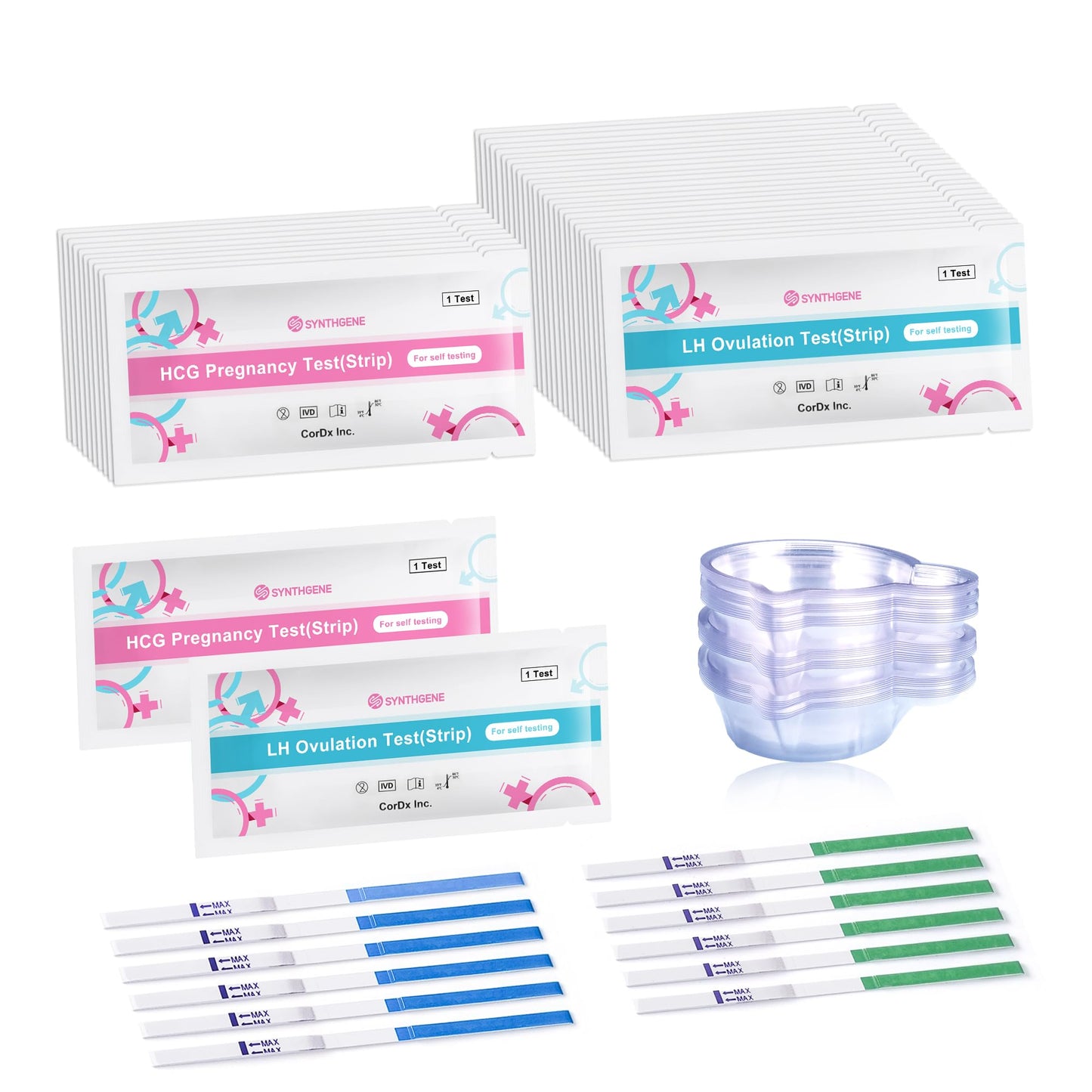 SYNTHGENE Ovulation Test Strips Kit – 50 LH, 20 HCG Pregnancy Tests, 70 Cups