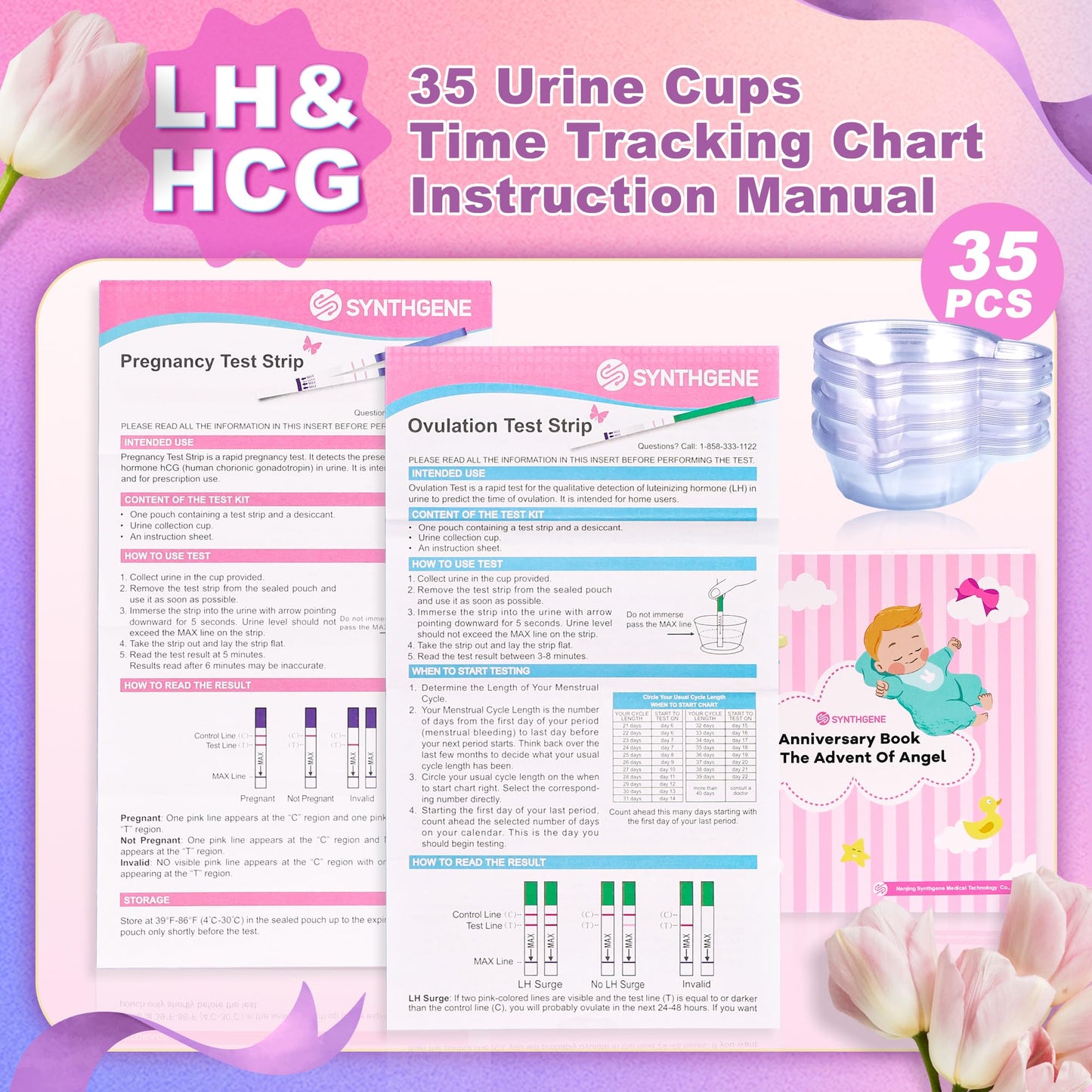 SYNTHGENE Ovulation Test Strips Kit – 50 LH, 20 HCG Pregnancy Tests, 70 Cups
