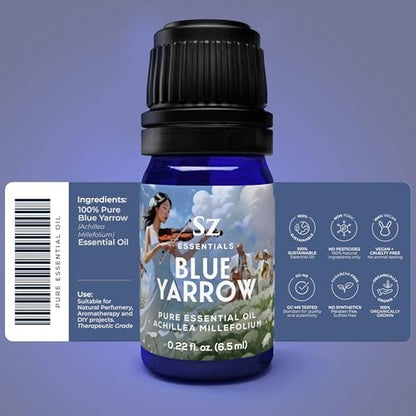 Sz Essentials Blue Yarrow Essential Oil – 100% Pure, Calming & Grounding – 0.22 fl oz (6.5 mL)