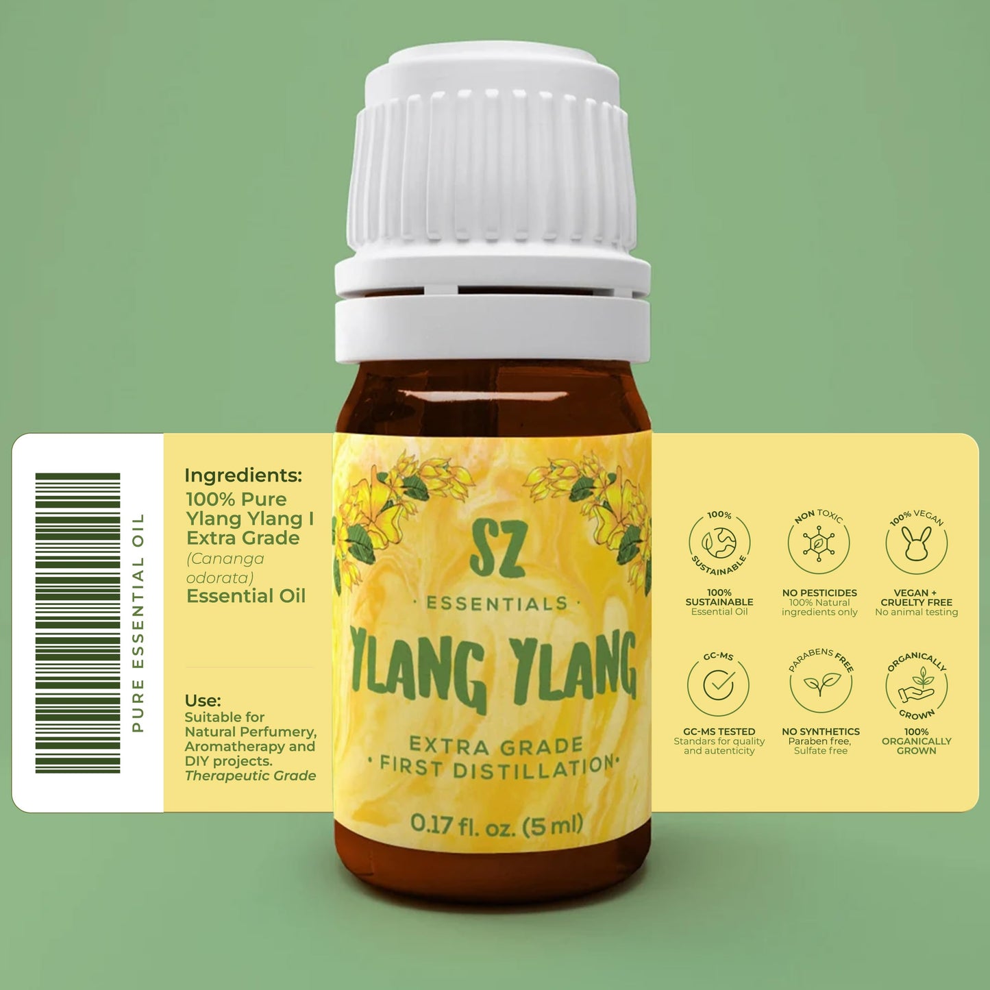 SZ Essentials Ylang Ylang Essential Oil – 0.17oz, 100% Pure & Undiluted