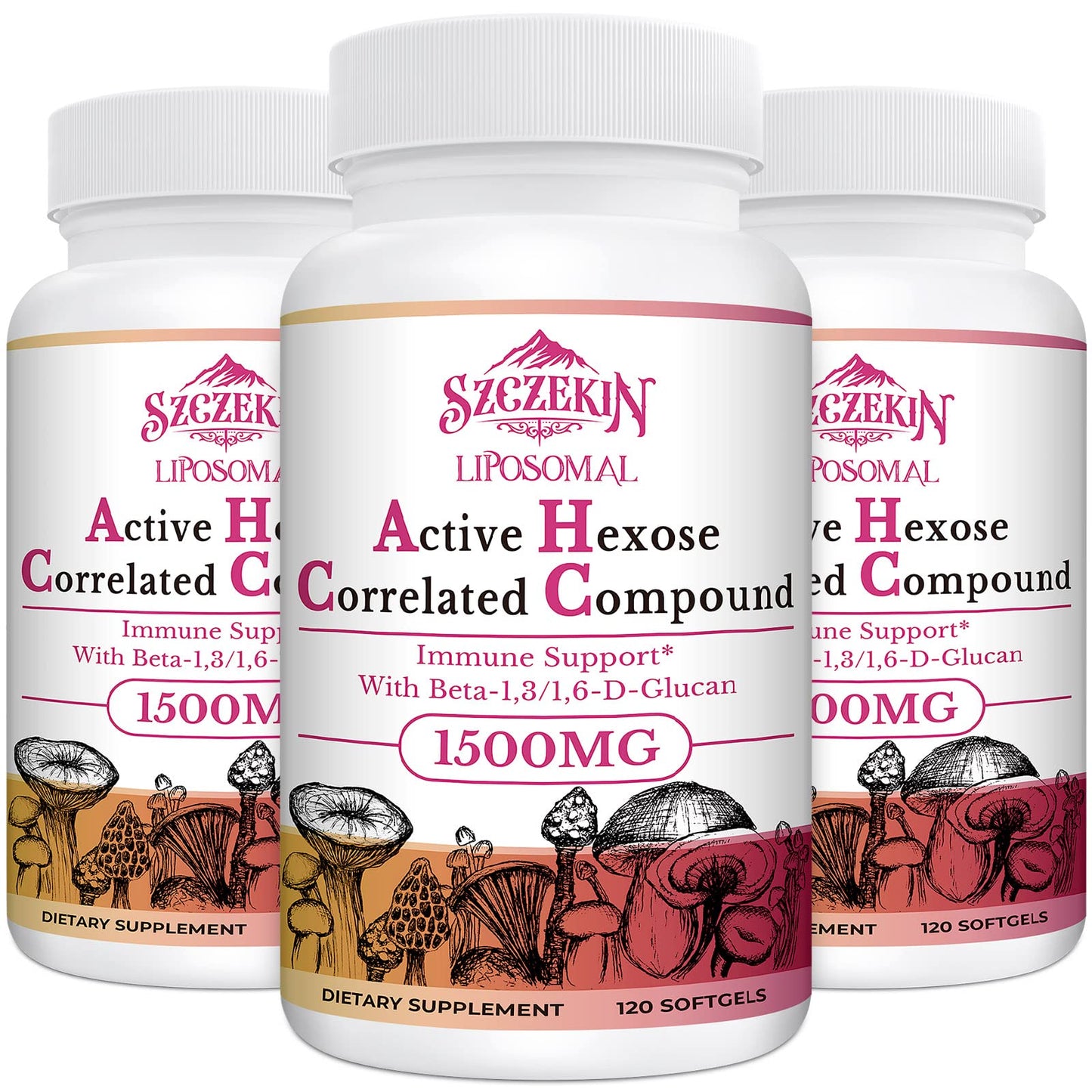 SZCZEKIN 1500mg Liposomal Active Hexose Correlated Compound — 360 Soft Gels, 8-Mushroom Blend + 300mg Beta-Glucans